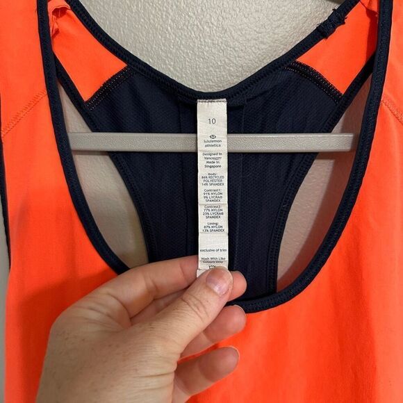 Lululemon navy and orange racerback tank size 10 - Picture 2 of 5